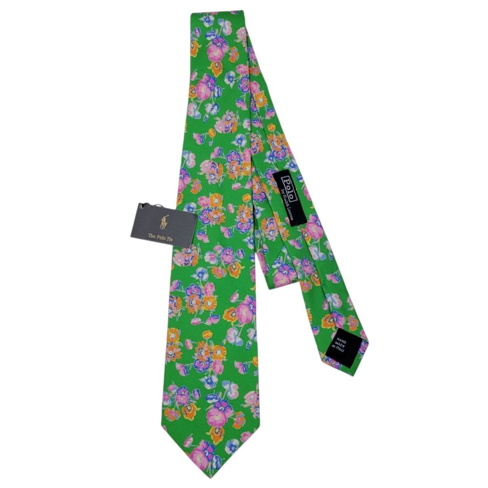 Vtg Polo Ralph Lauren Neck Tie Mens Silk Floral Hand Made Italy Colorful Necktie